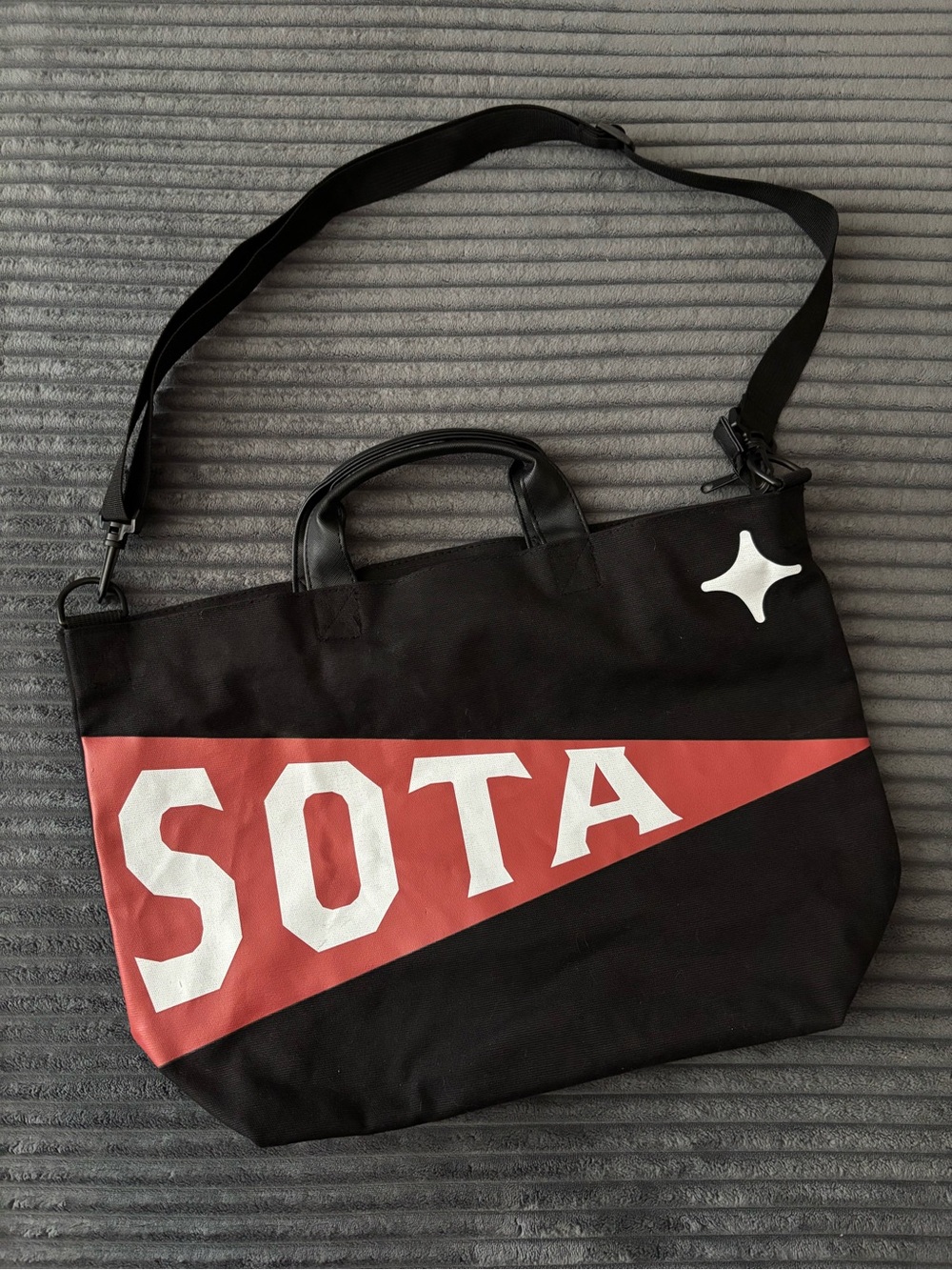 SOTA Black and Red Canvas Tote Bag with Adjustable Strap
